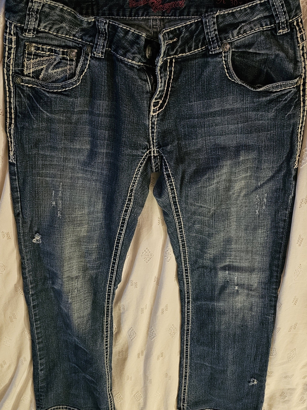 Rock & Roll Cowgirl Women's Boot Cut Jeans - Dark Blue with Contrast Stitching